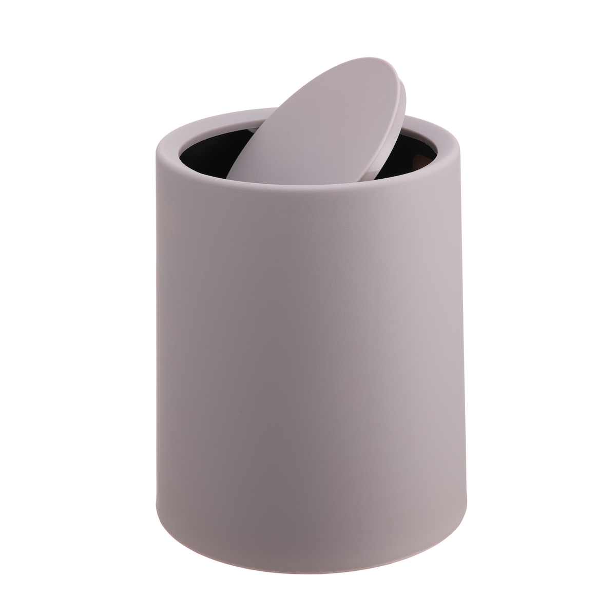 Relaxdays Kosmetikeimer, 6 Liter, mit Schwingdeckel, Inneneimer, matter Kunststoff, runder Badezimmer Mülleimer, beige Image