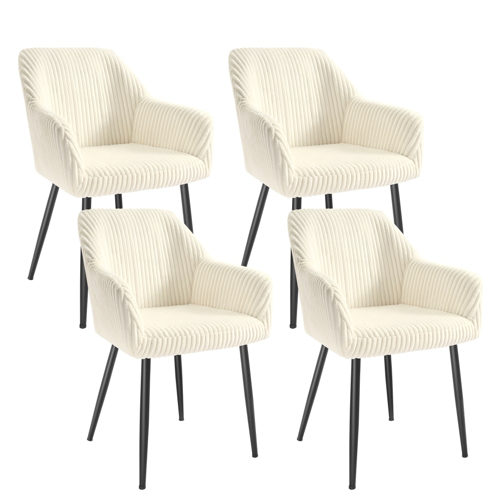 Lot de 4 chaise de salle à manger velours côtelé blanc et noir