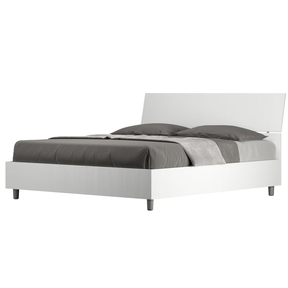 Lit sans sommier 160x190 tête de lit inclinée effet bois frêne blanc