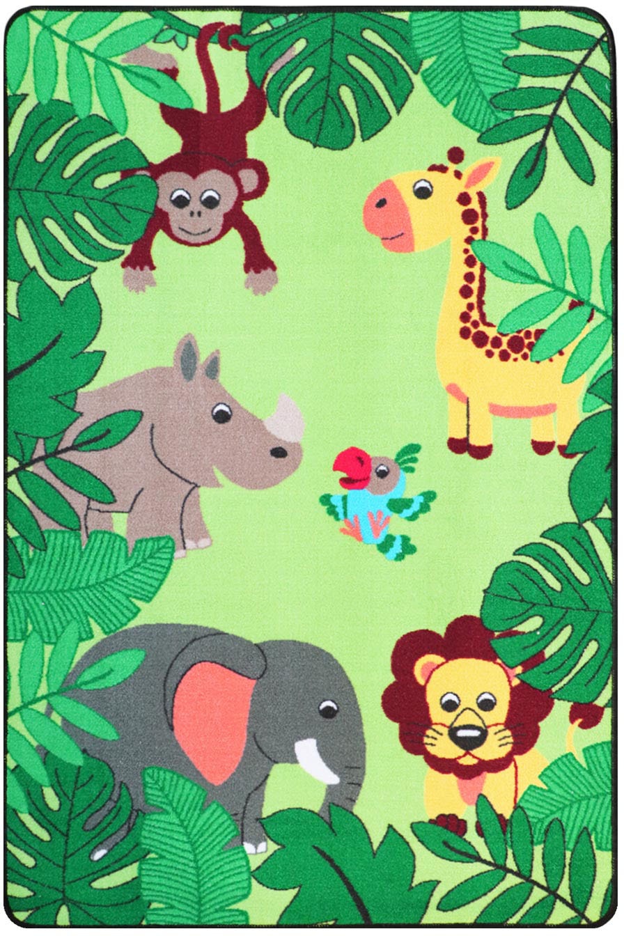 Kinderteppich "JUNGLE, Made in Belgium", grün, B:133cm H:5mm L:133cm, Polyamid, PRIMAFLOR-IDEEN IN TEXTIL, Teppiche, Kinderteppich, Motiv Dschungel Tiere, Kinderzimmer
