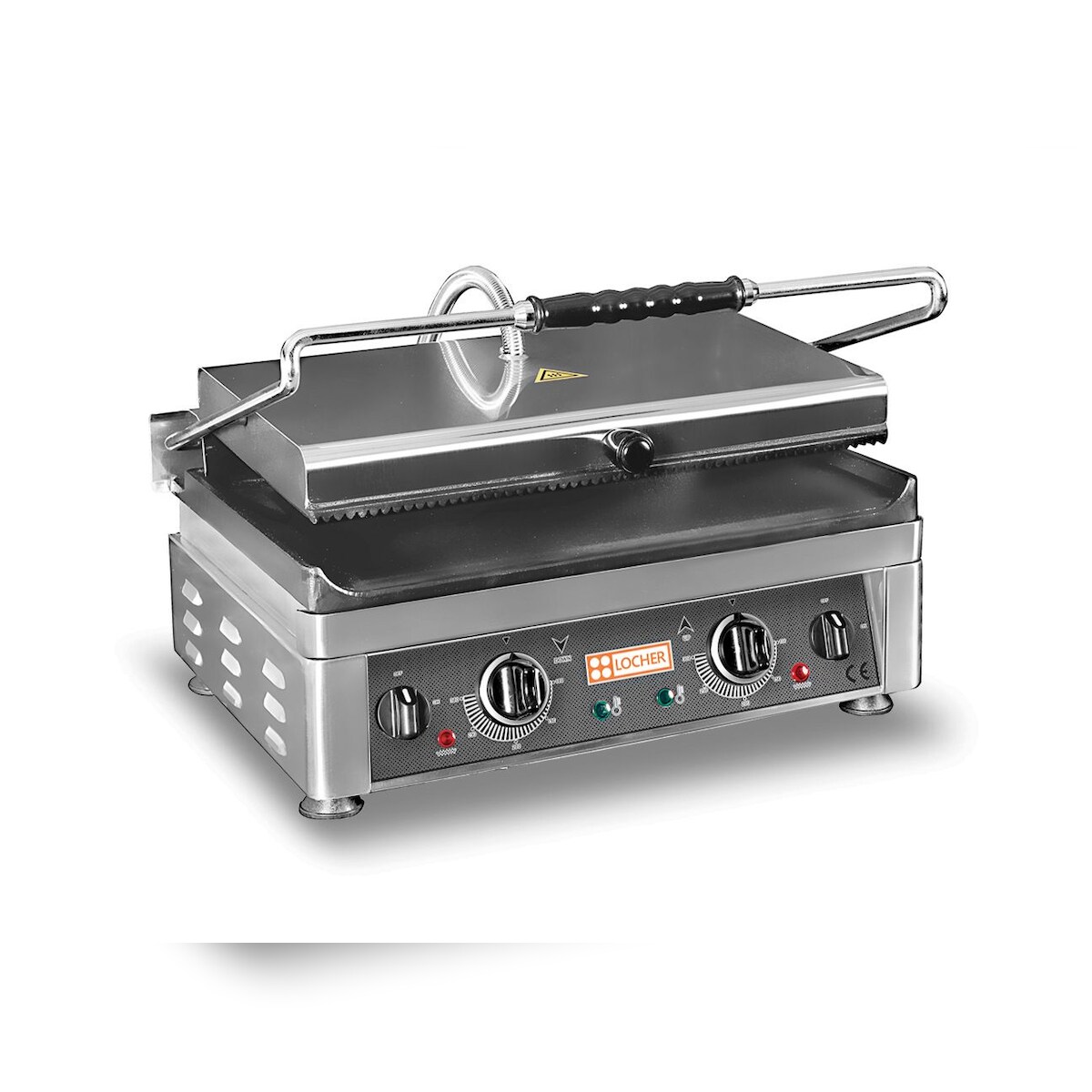 LOCHER Elektro-Kontaktgrill EKG51OR mit extra großer Grillfläche; oben gerillt und unten glatt, 230 V Image