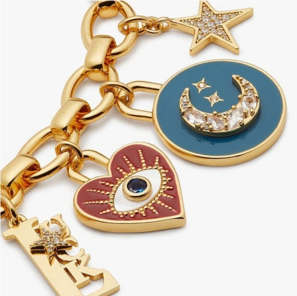 Kate Spade Jewelry | Kate Spade Like Magic Charm Bracelet Gold Tone Charms With Colorful | Color: Blue/Gold | Size: Os