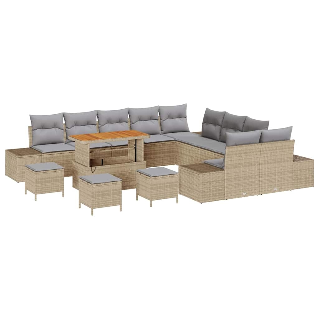 vidaXL Garten-Sofa-Set mit Kissen 14 pcs Beige Poly Rattan Image