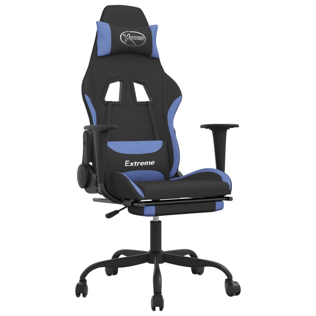 vidaXL Gaming-Stuhl mit Fußstütze Schwarz und Blau Stoff Image
