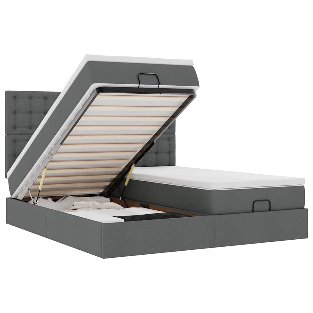 vidaXL Ottoman-Bett mit Matratzen Dunkelgrau 200x200 cm Stoff Image