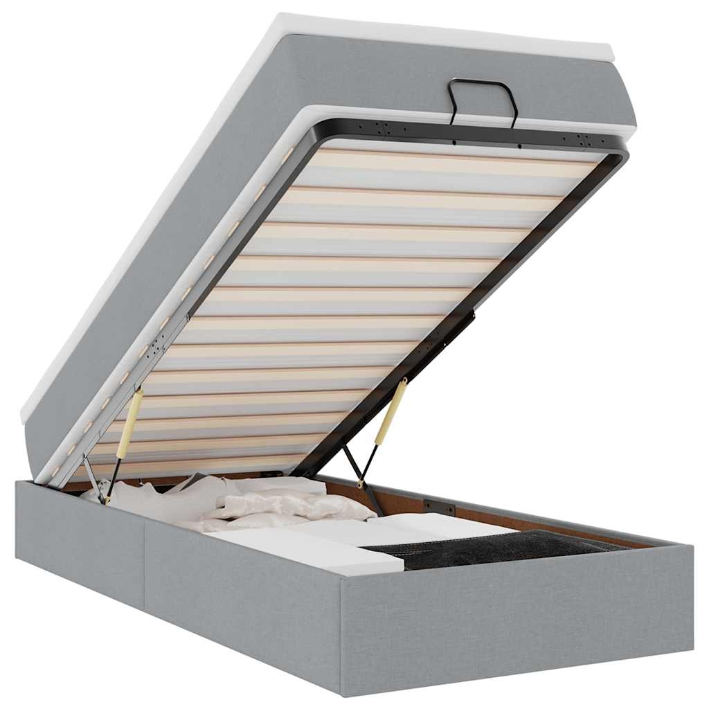 vidaXL Ottoman-Bett mit Matratze Hellgrau 90x200 cm Stoff Image
