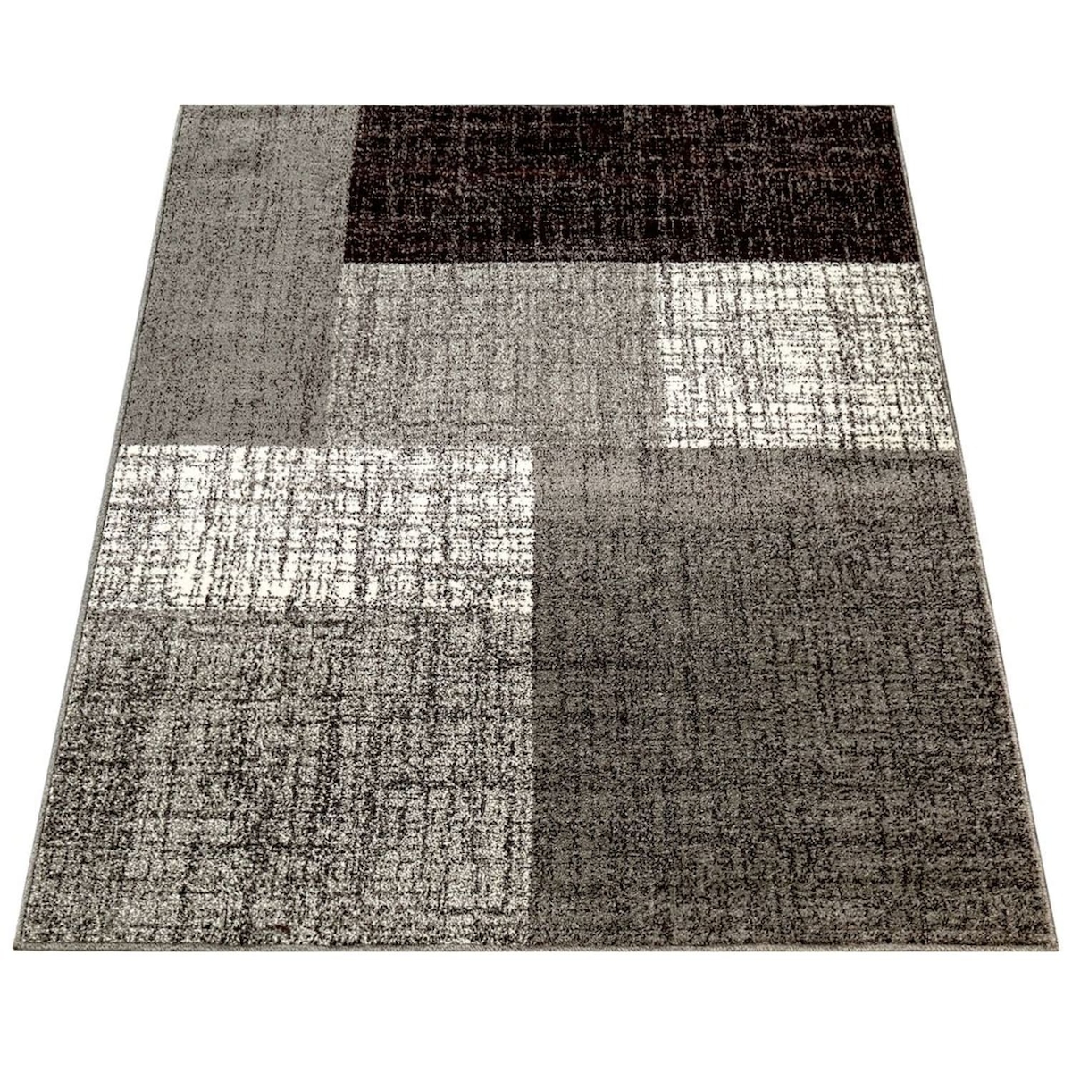 KADIMA DESIGN Teppich Kurzflor Geometrisches Blockmuster Wohnzimmer schmutzabweisend Grau Rechteckig 120x170 | 100% Polypropylen | Florhöhe: 10 mm Image