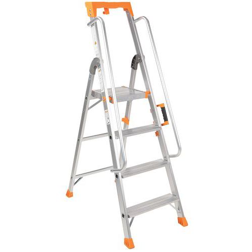 Escabeau Professionnel 4 Marches Aluminium Avec Rampe - Manutan Expert