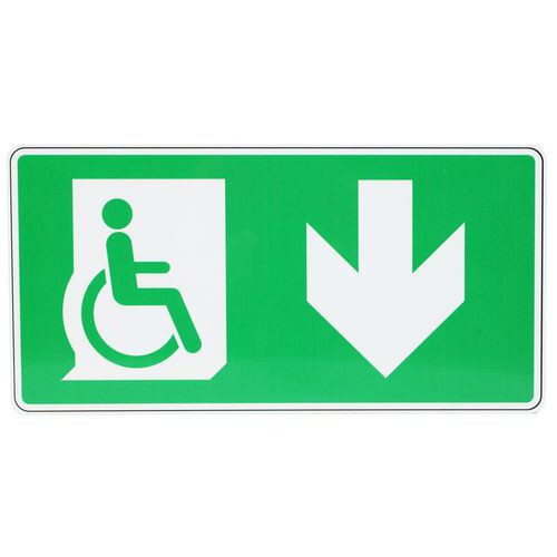 Panneau Sortie Handicapés Flèche En Bas Alu 250x125 Mm - Manutan Expert