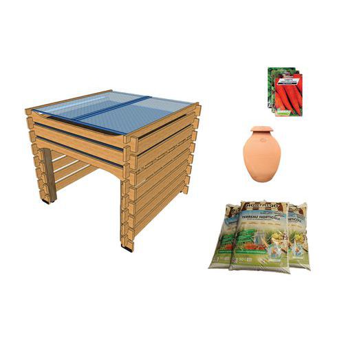 Pack Complet : Potager 1m² Haut Pmr - Terreau 300l - Ollas - Graines - Carre Serre