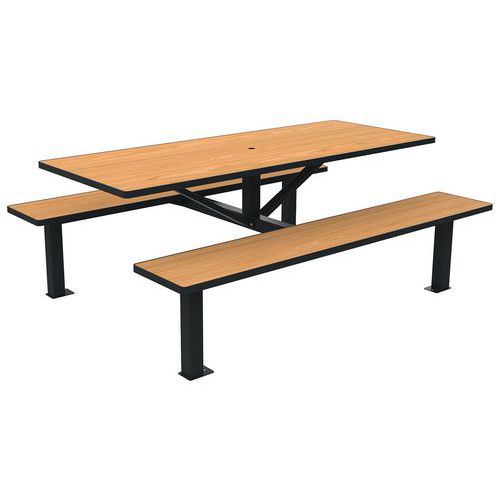 Table Bancs Orpin 2m Monob Trou Parasol Teck/métal Gris 7016 - Buton Design