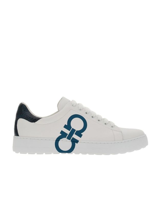 Gancini-Print Low-Top Sneakers - White - Ferragamo Sneakers