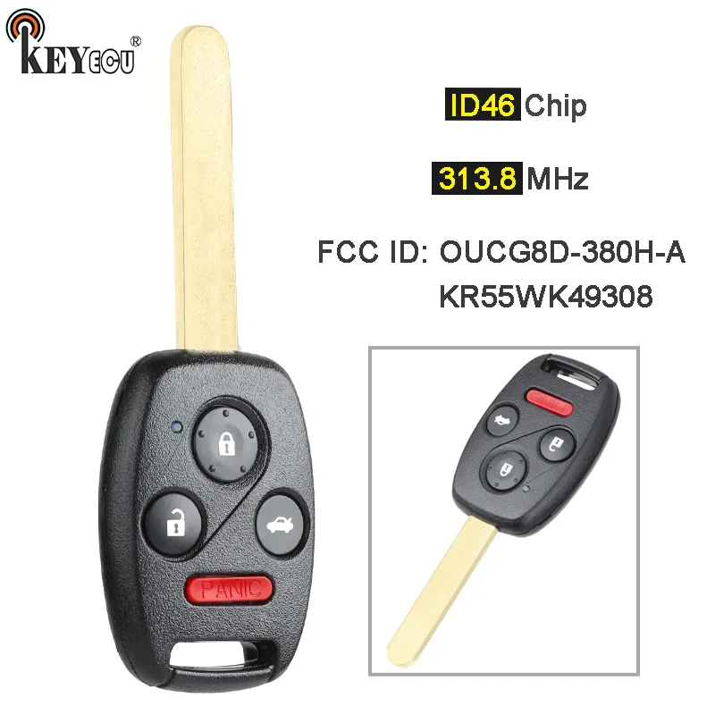 Keyecu 313,8 mhz fcc id: kr55wk49308/OUCG8D-380H-A ersatz 3 1 4-Tasten-Fernbedienungsschlüssel für Honda Accord Element Pilot Image