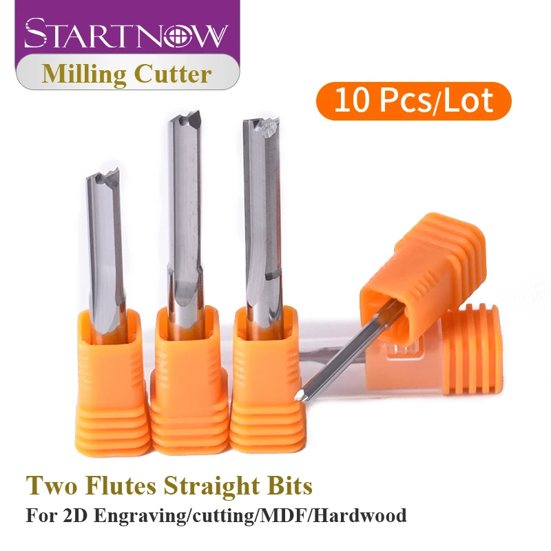 Startnow 10 Stück Fräser, Wolframkarbid, zwei Nuten, gerade Bits, 3,175, 4 Schaftfräser, MDF-Sperrholz, CNC-Fräser, Gravur-Bit Image