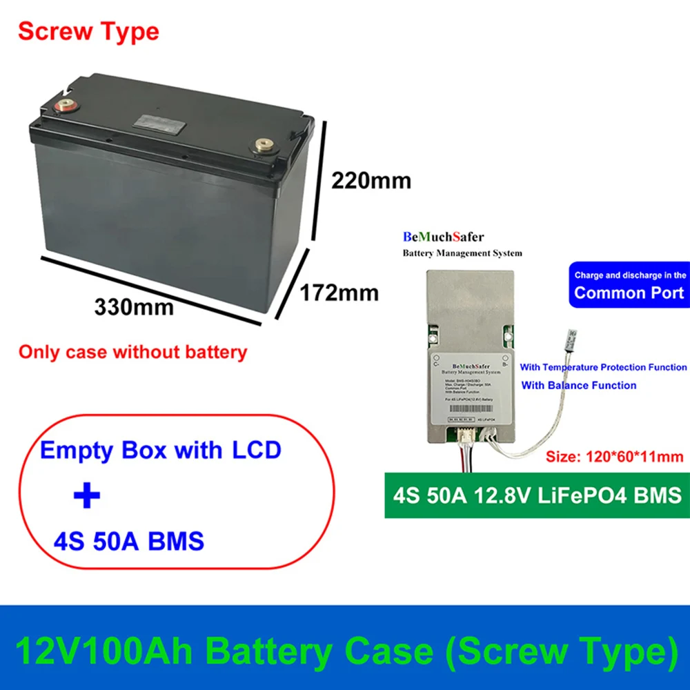 12V 100Ah Batterie Fall Schraube Typ 12,8 V100Ah 12V100Ah Leere Box 4S 50A LiFePO4 BMS 12,8 V Mit balance für DIY Energie Lagerung Image