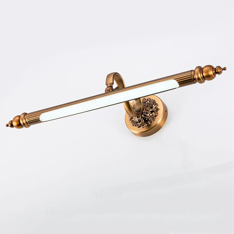 Braune Bronze-Spiegellampe, LED, 8 W, 51 cm, antikes goldenes Europa, Schlafzimmer, Badezimmer, Wandleuchte, Kosmetikschrank, Malerei, Beleuchtung