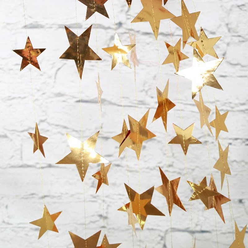 4M Oro brillante Argento Ghirlanda di carta Stella String Banner Banner di nozze per la festa Decorazione da appendere alla parete di casa bomboniere per baby shower