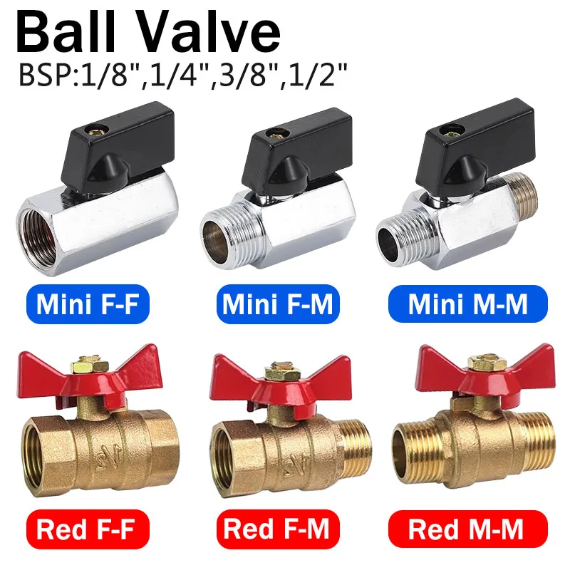 5/1/8 stücke Messing Kugel hahn Luft kompressor Wasser Gas Öl Absperr ventil 1/4 "3/8" 1/2 " bsp Gewinde Mini-Stecker zu Buchse Image