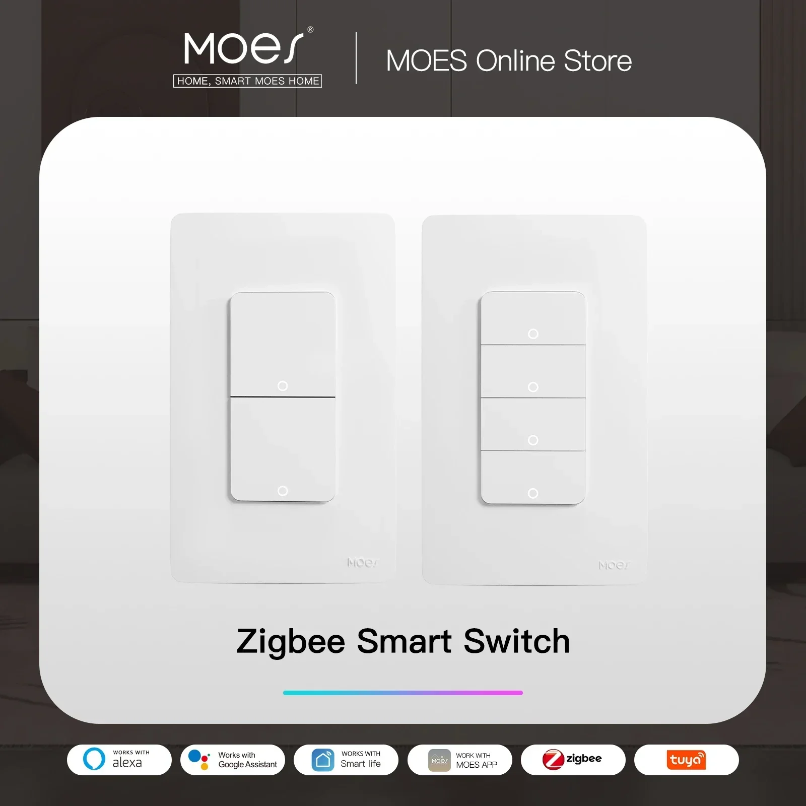 Moes Tuya ZigBee Smart Lichtsc halter uns Druckknopf Wand schalter Arbeit mit Alexa Google Home Neutral leiter/kein Neutral leiter erforderlich Image
