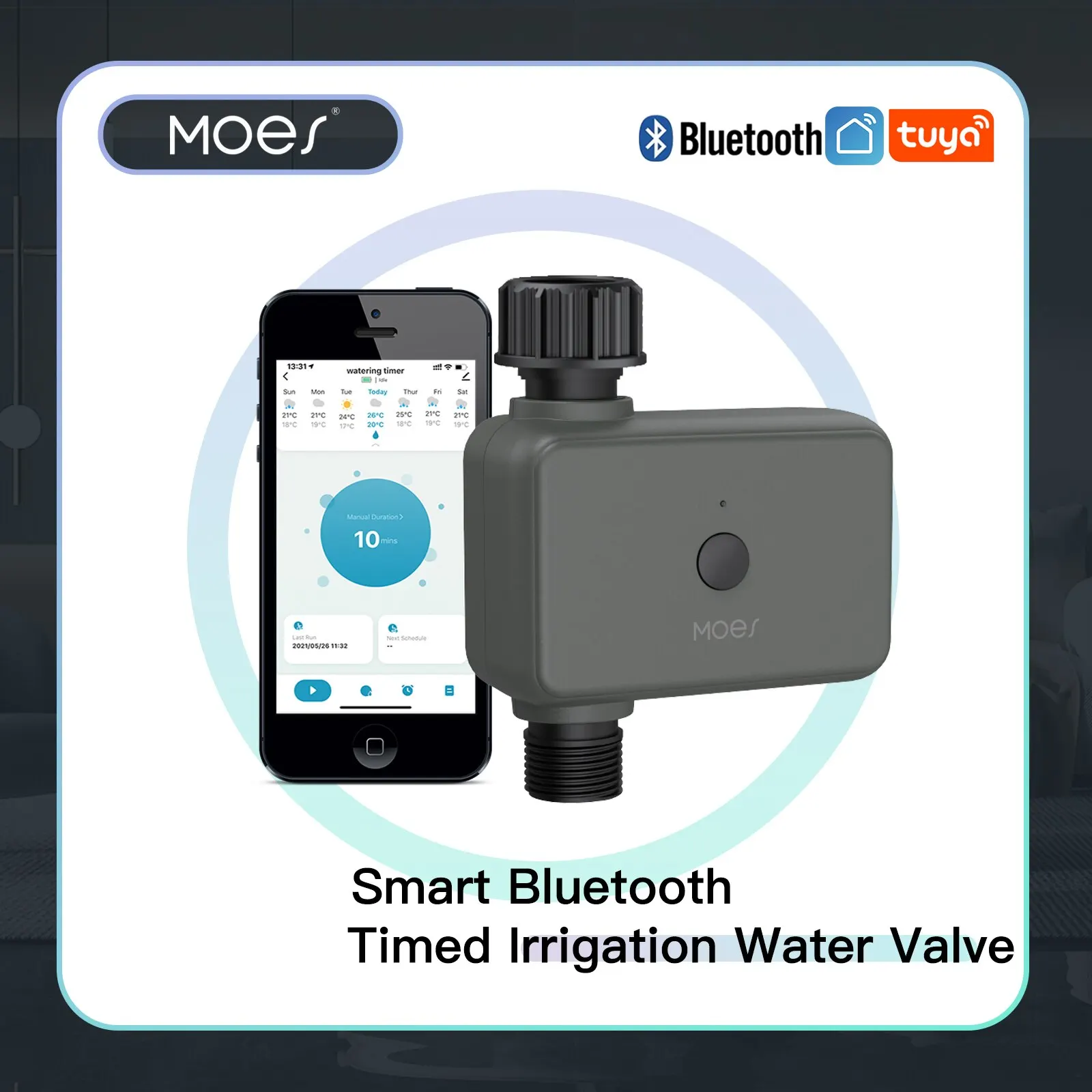 Moes smart tuya bluetooth wasser timer regen verzögerung programmier barer bewässerungs timer mit automatischer und manueller bewässerung Image