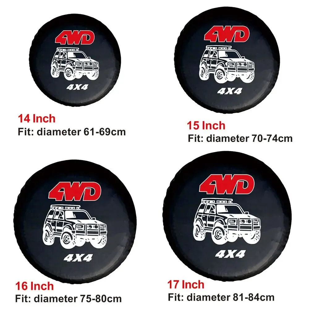 AD Autoreifenabdeckung 14" - 17" Zoll 4WD 4x4 PVC Leder Ersatzrad Reifenabdeckung Fall Tasche Tasche Schutz Autoreifen Passend für Jeep Image