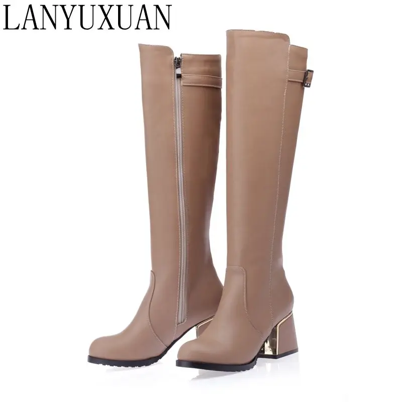 LANYUXUAN 2017 Neue Große größe und Kleine Verkauf 30-54 Botas Mujer stiefel Schuhe Frau Mode High heels Herbst Winter Stiefel Frauen A18