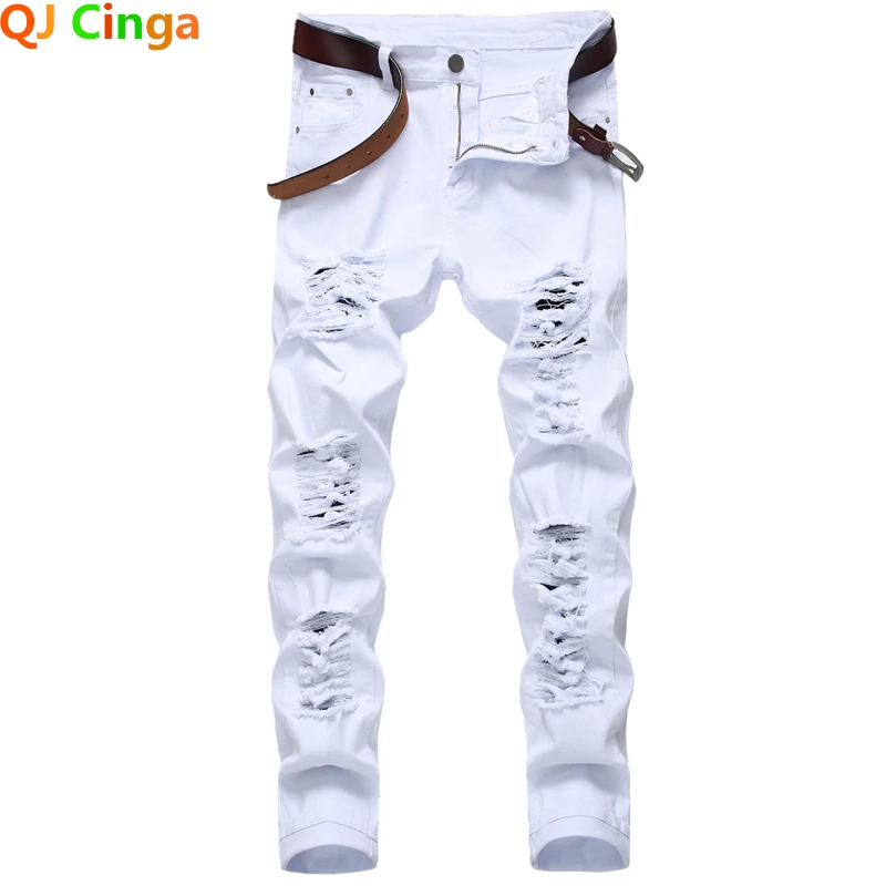 2026 Gerade Loch Zerstörung Hosen Distressed Jeans Männer Denim Hosen Mode Designer Marke Weiße Hosen Asiatische Größe 29-42.