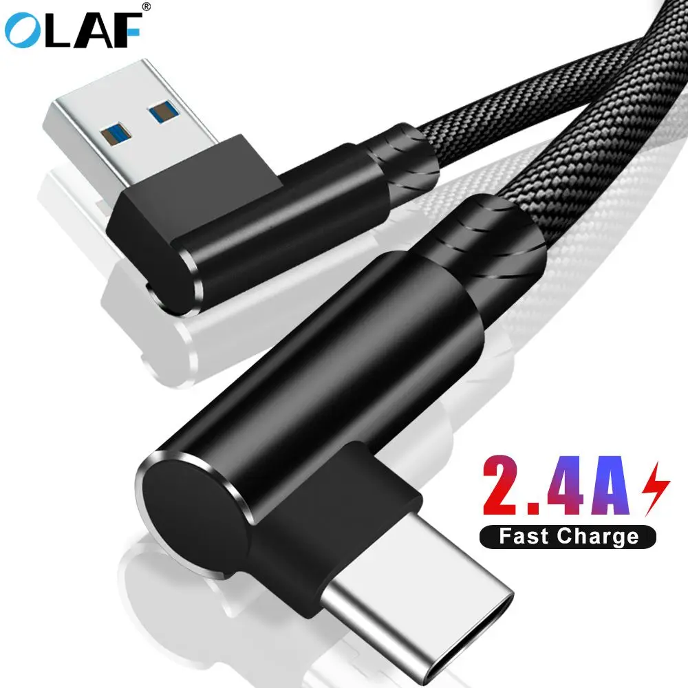 Cavo USB tipo C gomito da 90 gradi nylon intrecciato 1M/2M/3M cavo dati di ricarica rapida per Samsung s8 s9 Oneplus Huawei Xiaomi USB C