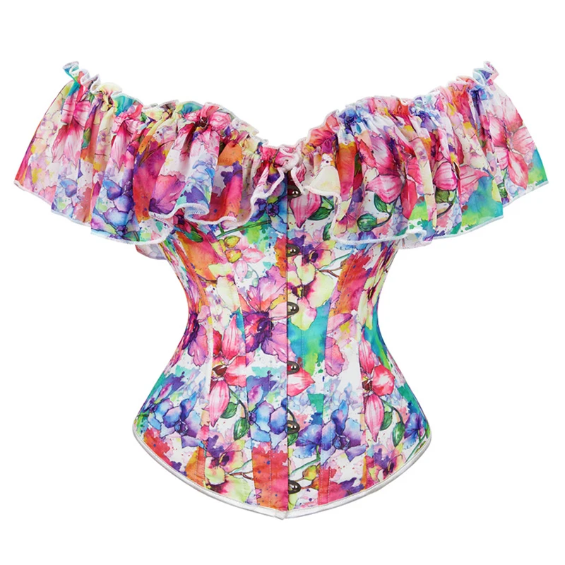 Sexy Korsett Bluse von der Schulter Kurzarm Gothic Bustiers Korsetts Top Overbust Korsett abnehmen Hüftgurt Schnürung plus Größe