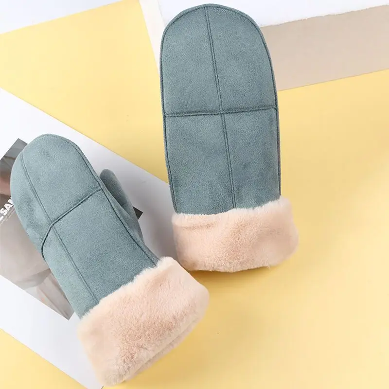 Frauen Winter Dicke Faux Wolle Schaffell Kreuz Handschuhe Halter Handschuhe Mode Wind Wildleder Leder Pelz Frauen Famale Wärmer Handschuhe B26