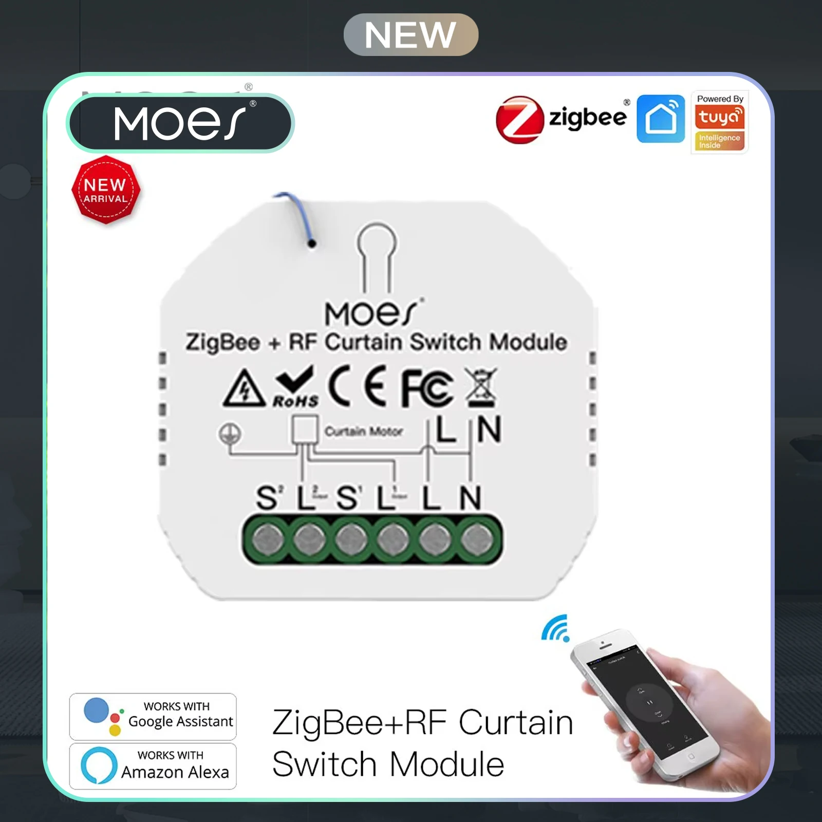 MOES ZigBee Smart Jalousien-Schaltermodul DIY RF433 Motorisierter Rolladen-Controller Tuya Smart Life 2MQTT Alexa Google Home Steuerung