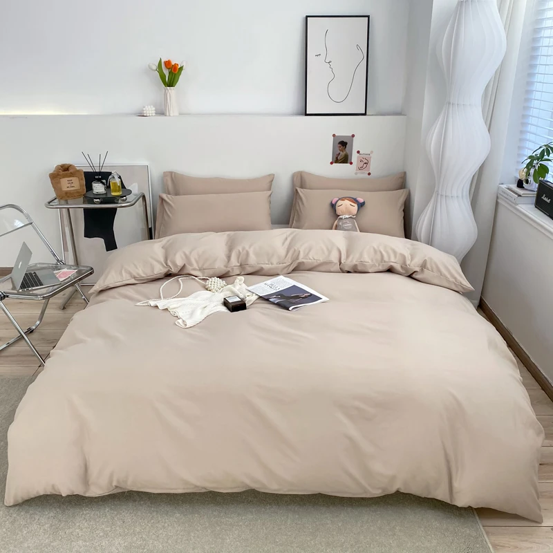 Bettwäsche Sets Einzigen Doppelbett Hotel Hause Bettbezug Sets Haut Freundliche Stoff Einfarbig König Größe Quilt Abdeckung Sets Image