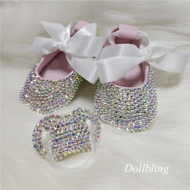 Bowknot benutzer definierte funkeln Kristalle Strass Baby Mädchen Schuhe Säugling 0-1y Band Prinzessin Schuhe erste Wanderer Haarband