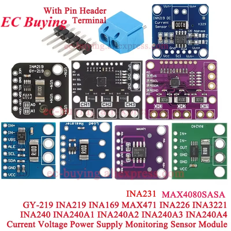 5Pcs/1pc GY-219 INA219 INA169 MAX471 INA226 INA231 INA3221 INA240 MAX4080 Strom Sensor Modul Power Breakout I2C für Arduino Image