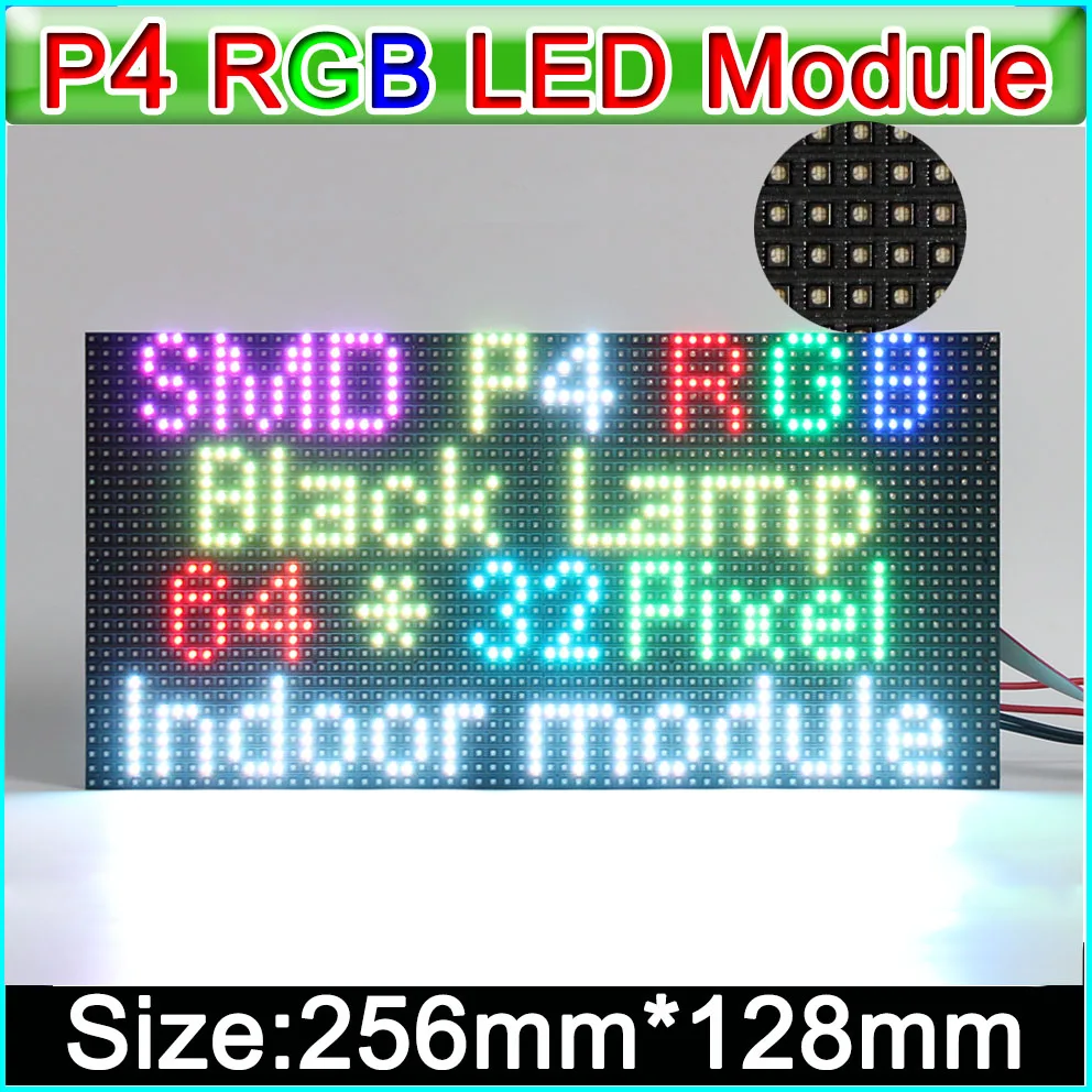 P4 LED-Anzeigemodul für den Innenbereich, 64 x 32 Pixel, vollfarbige LED-Schilder, SMD-RGB-P4-LED-Bildschirmpanels, LED-Matrix 256 mm x 128 mm