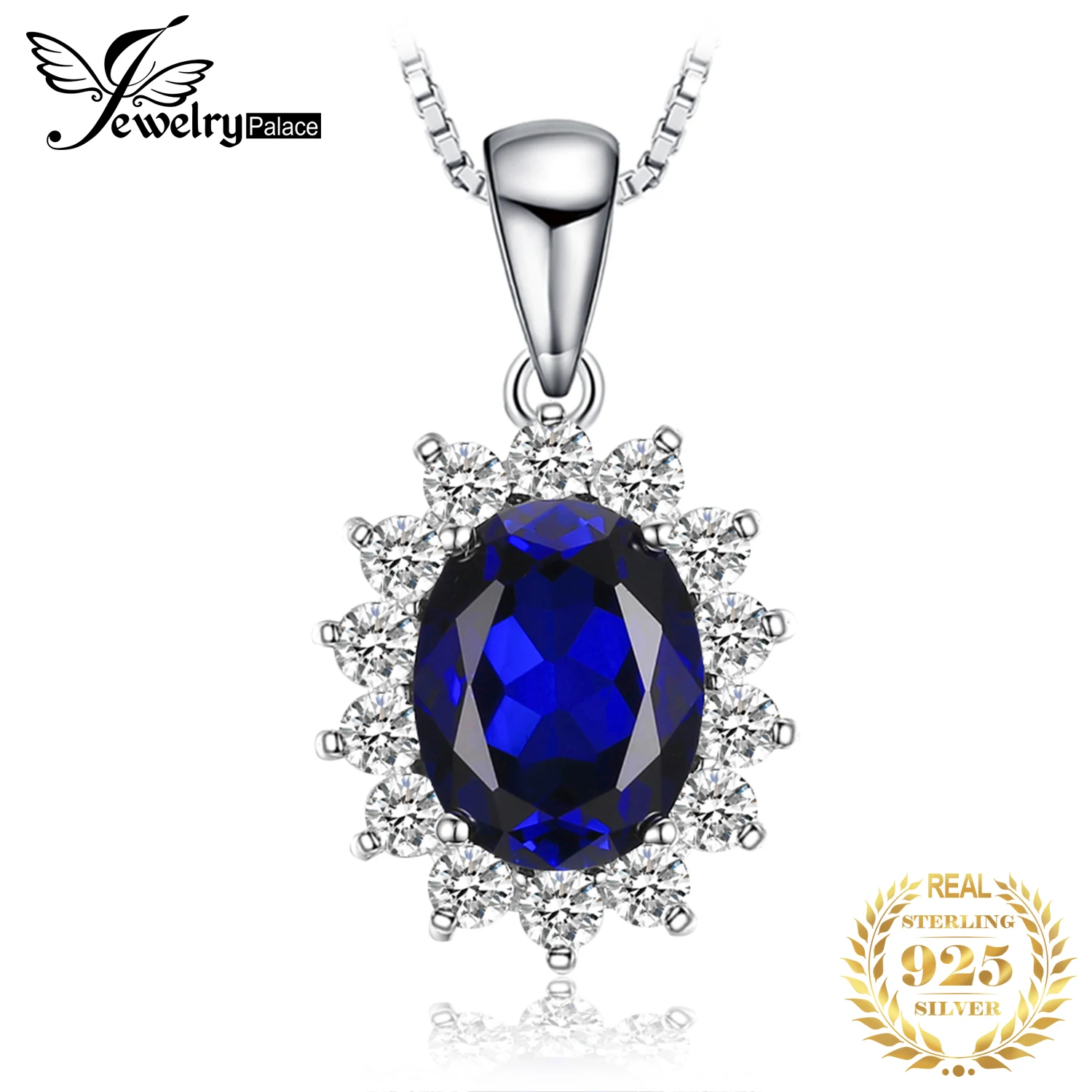 JewelryPalace Prinzessin Diana Erstellt Blau Saphir Rubin Simulierte Smaragd 925 Sterling Silber Anhänger Halskette für WomenNo Kette Image