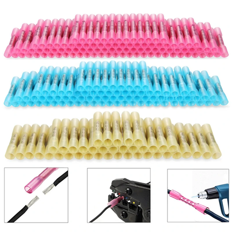 500/100PCS Schrumpf Crimp Terminals Isolierte Butt Elektrische Splice Draht Anschlüsse Kabel Crimp Terminal Stecker AWG 26-10 Image