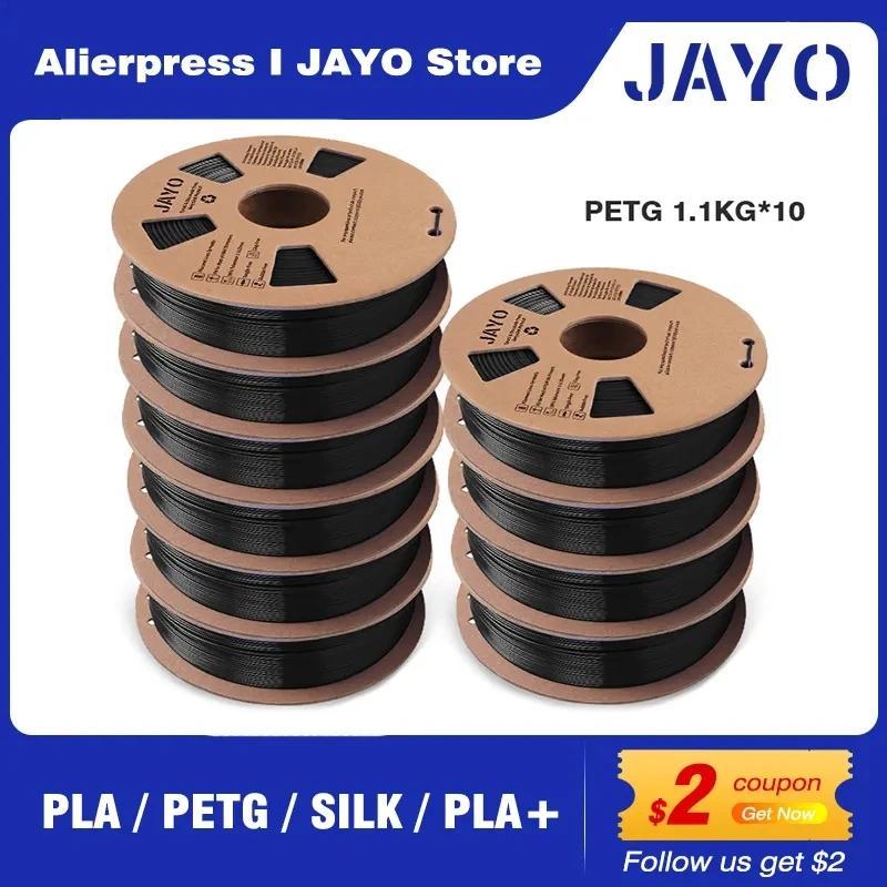 JAYO ABS/PLA META/PETG/SEIDE/TPU/Holz/Regenbogen/Marmor 3D-Druckerfilament 1,75 mm 10 Rollen 3D-Druckmaterialien für 3D-Drucker Image