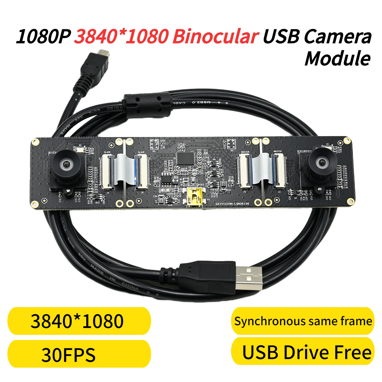 3D-USB-Kameramodul 1080P mit Doppelobjektiv 2 MP, 3840 x 1080 30 Bilder pro Sekunde, synchrones gleiches Bild, IMX307, ohne Laufwerk, für Modellierung/Gesichtserkennung/Fernglas-Entfernung Image