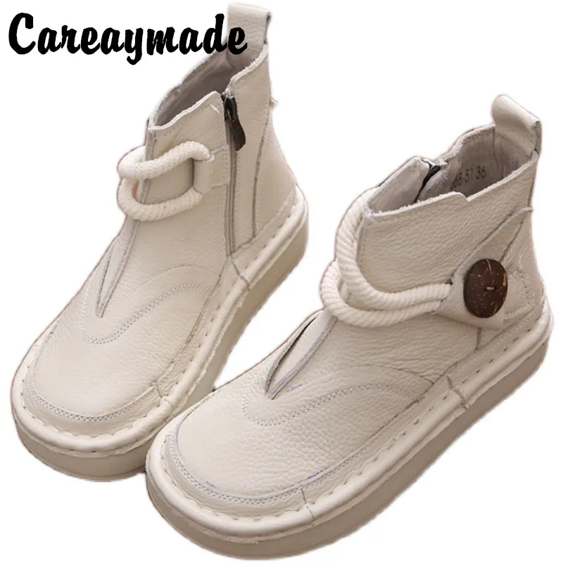 Einzelnen Boot Kurze Stiefel mit Großen Kopf und Dicke Sohle Original Hand Genäht Casual mori Frauen Vintage Echtem Leder stiefel, 3 farbe