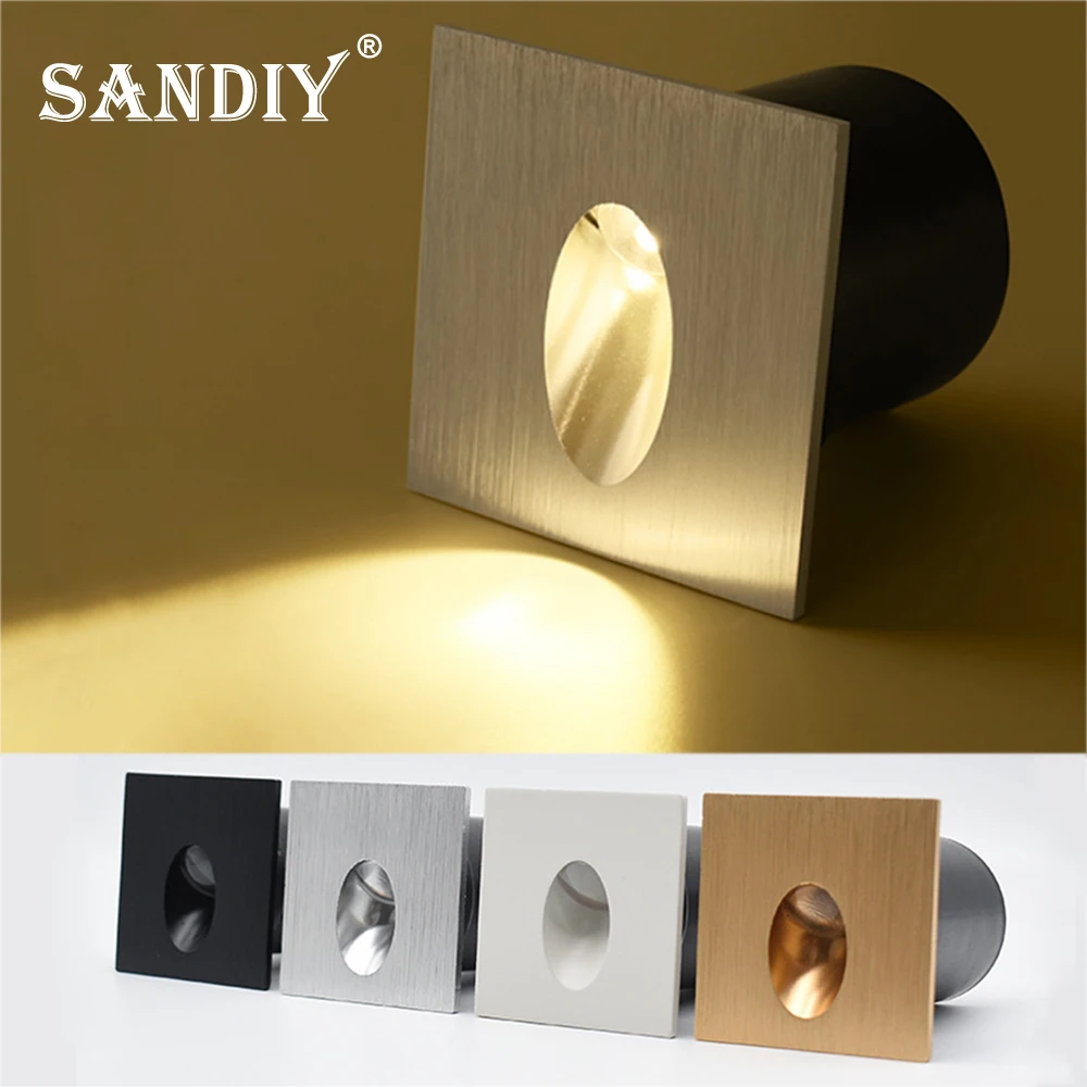 SANDIY Einbau Wandleuchte Lampe Led Treppe Beleuchtung Innenraum Schritt Licht Aluminium Nachtlichter mit Montage-Box für Bad Schlafzimmer Korridor Treppe Küche 110V/220V/12V Innenbeleuchtung Leuchte Image