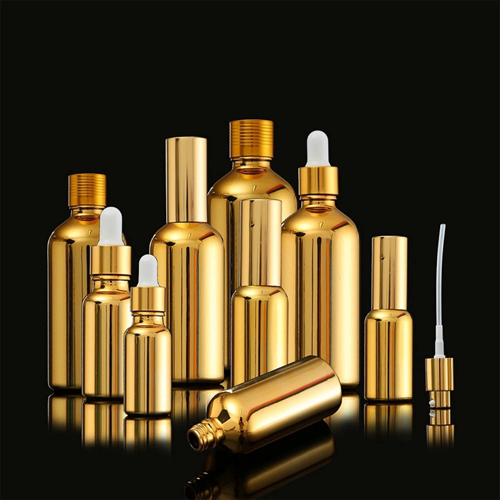 5 ml-100 ml Goldene Galvanik Feine Öl Flasche Probe Flasche Kleber Kopf Tropfflasche Presse Tropfen Trennung Leere flasche Image