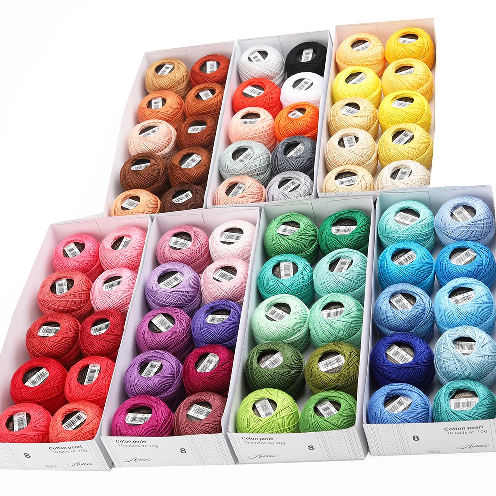 AmoHilos 10 Farben Set Größe 8 Doppel Mercerisierter Ägyptischer Baumwolle Perle Gewinde 80 Meter 10 Gramm Häkeln Perle 9 Sets verfügbar Image