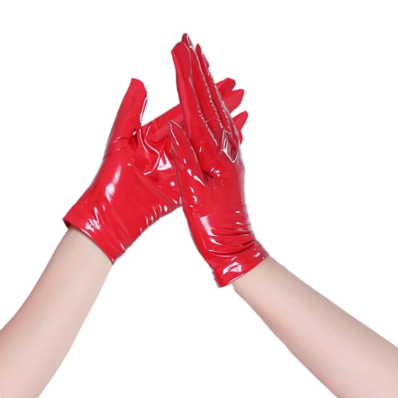 Sexy Frauen Lackleder Lange/Kurze Handschuhe PVC Wet Look Damen Glänzend Schwarz Rot Party Abend PU Handschuhe Cosplay Gothic Clubwear Image