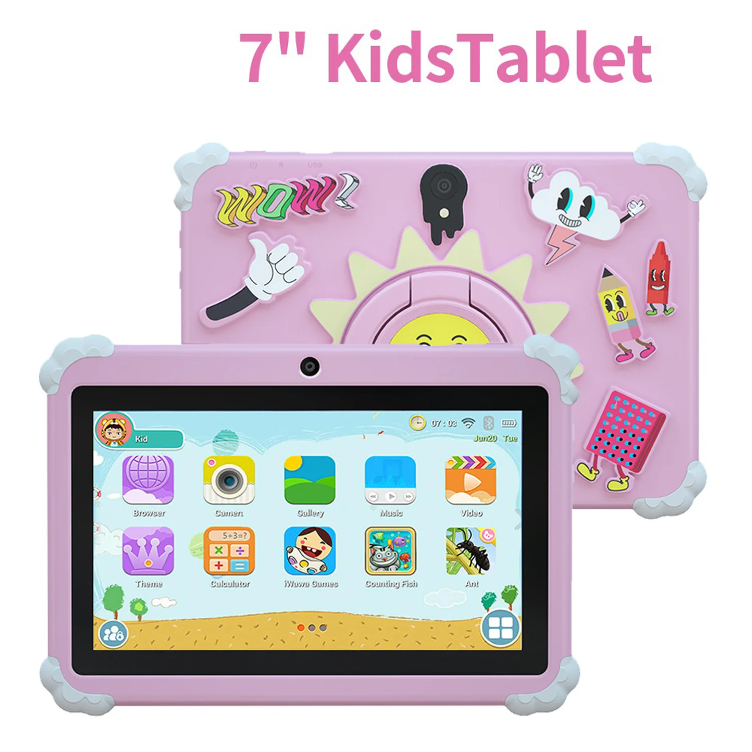 2025 Neues 7-Zoll-Cartoon-Muster-Kinder-Tablet mit Quad-Core, 4 GB + 64 GB ROM, Android 13 Lernen, Bildung, Spiele, Tablets, Kindergeschenke Image