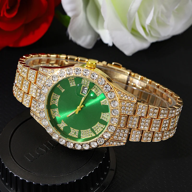 Hip Hop Mode Uhr für Männer voller Diamant um Luxus Quarz Herren Sport uhren Silber Gold