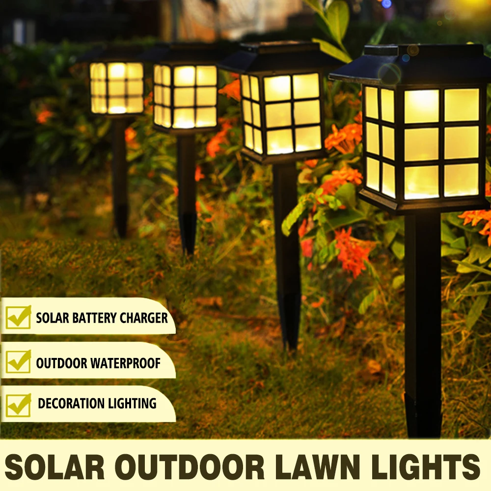 Solar Outdoor Rasen Lichter Retro Haus Geformte Lampe Wasserdichte Hof Garten Dekoration Nacht Lampe Eingesetzt Kleine Palast Lichter Image