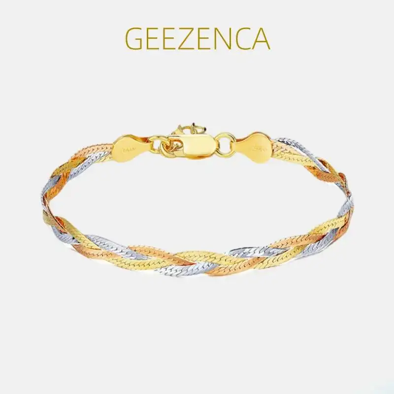 Italienischer Schmuck, 925er Silber, drei Farben, drei Fäden, gewebte Armbänder, glänzende Luxus-Mode, dünnes Armband für Frauen, Geschenk, Party Image