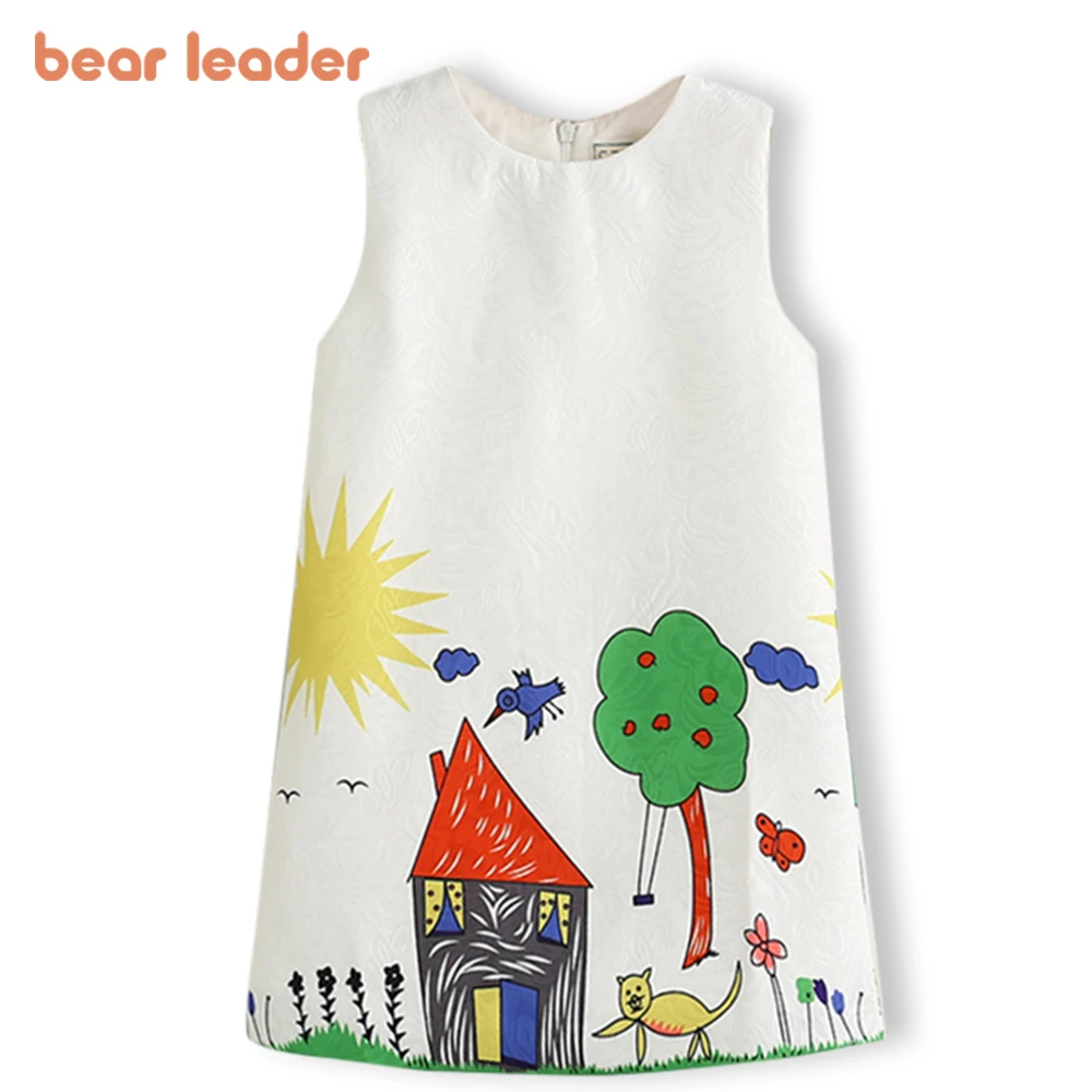 Bär Führer Sommer Mädchen Kleider Neue Marke Frühling Prinzessin Kleid Kinder Kleidung Graffiti Print Design für Baby Mädchen Kleidung 3-8Y Image