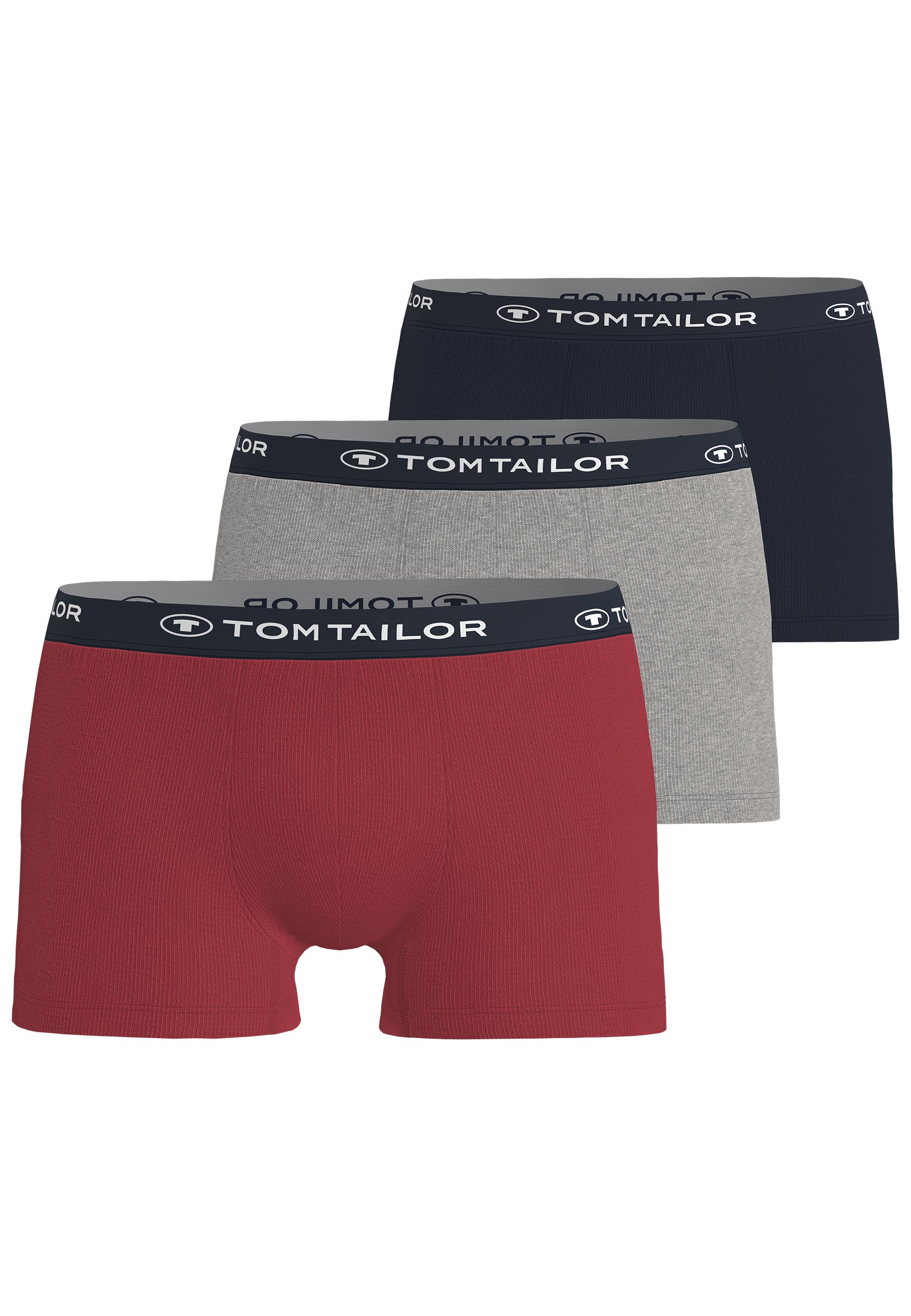 Boxershorts TOM TAILOR "Buffer", Herren, Gr. S, rot (rot, mittel, uni), Single Jersey, Obermaterial: 95% Baumwolle, 5% Elasthan, unifarben, bequem, Unterhosen, weich, bequem, basic, eng, Logobund, Baumwollmix